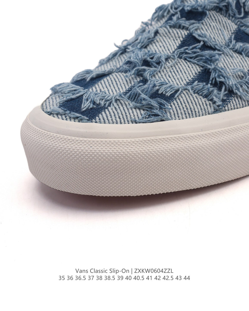 Vans Vault OG Classic Slip-On LX Frayed Denim Checkerboard.
