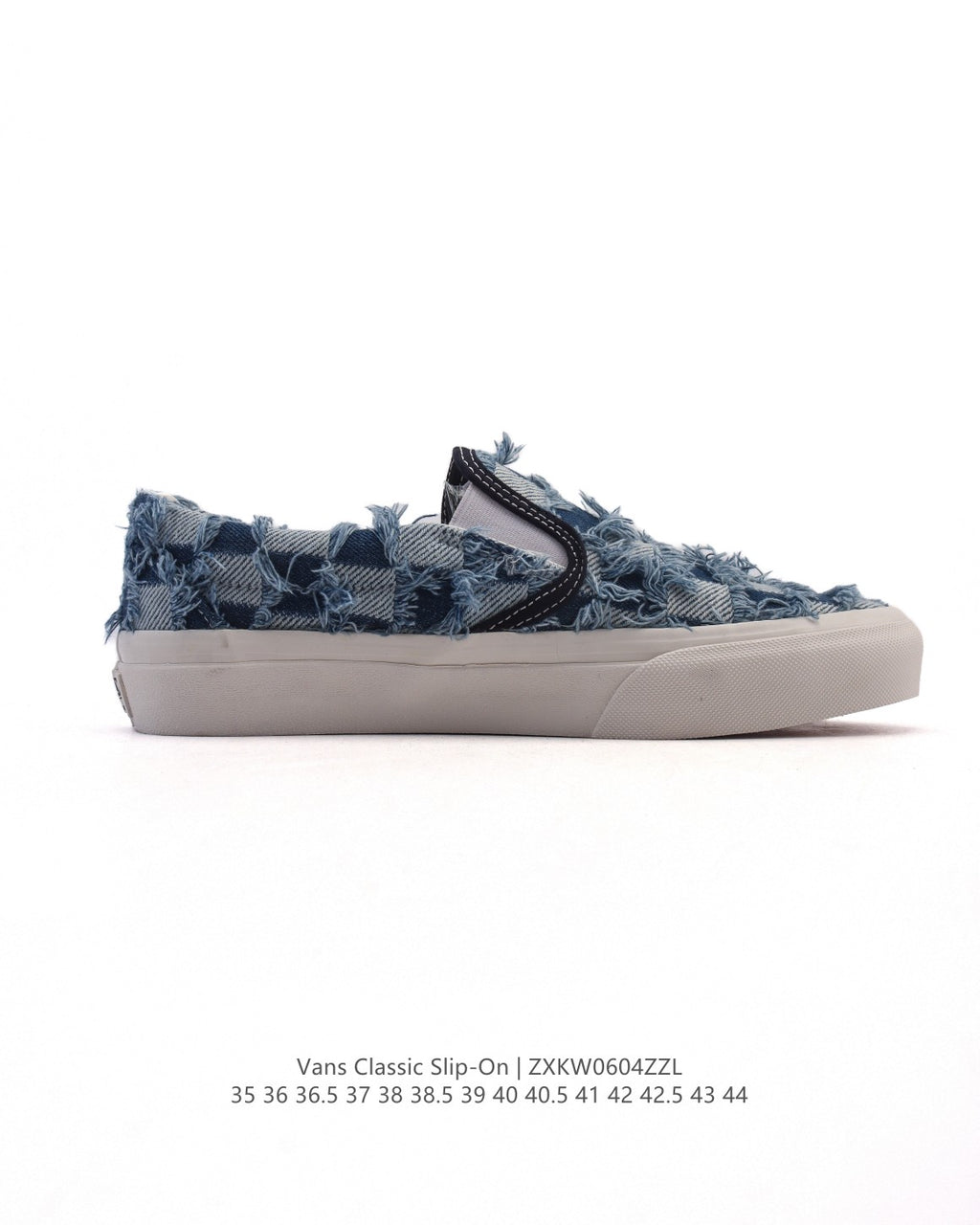 Vans Vault OG Classic Slip-On LX Frayed Denim Checkerboard.