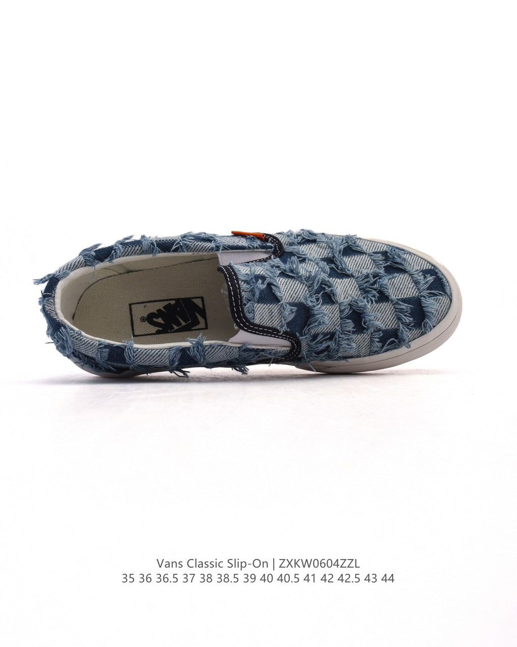 Vans Vault OG Classic Slip-On LX Frayed Denim Checkerboard.