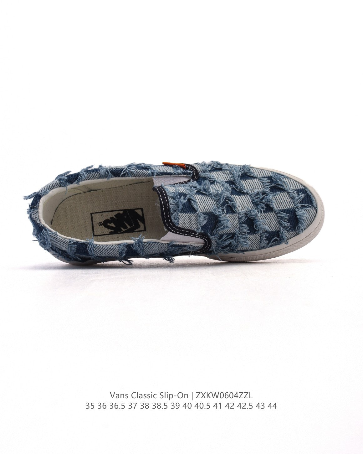 Vans Vault OG Classic Slip-On LX Frayed Denim Checkerboard.