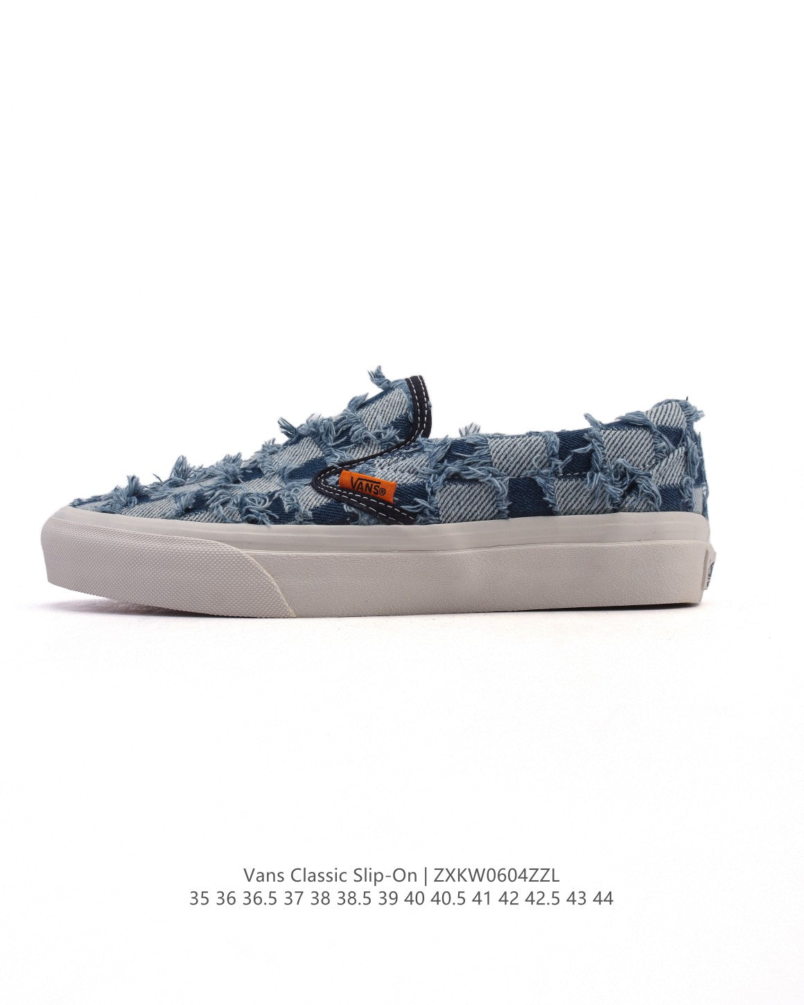 Vans Vault OG Classic Slip-On LX Frayed Denim Checkerboard.