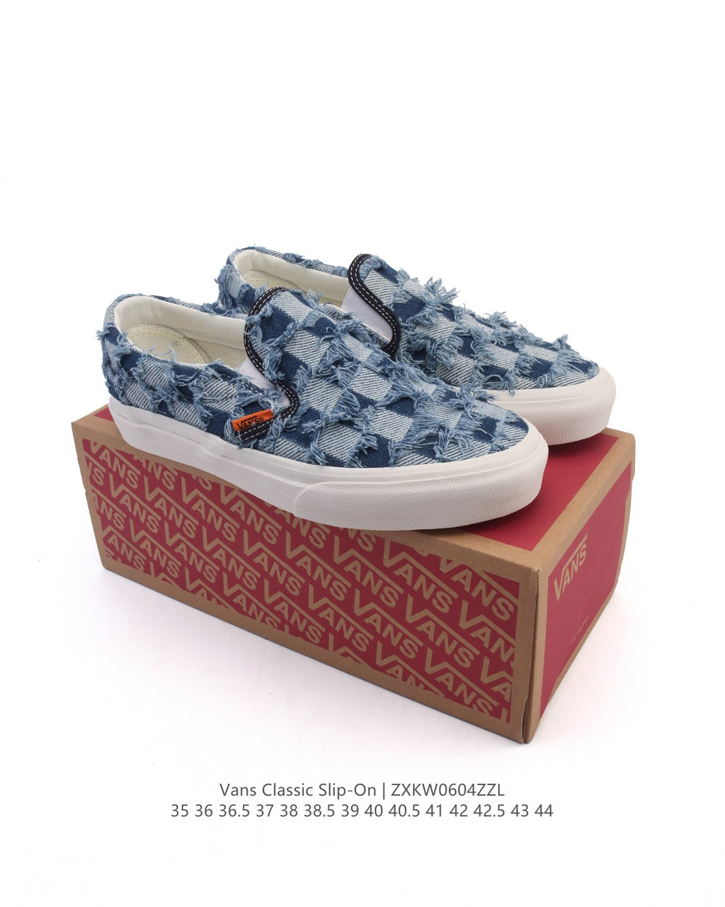 Vans Vault OG Classic Slip-On LX Frayed Denim Checkerboard.